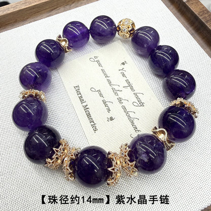 Natural Uruguay Amethyst Large Bead Single Circle Bracelet for Elegant Women