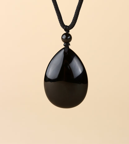 Natural Rainbow Eye Black Gold Obsidian Water Drop Pendant - Spiritual Couple Necklace for Harmony & Protection