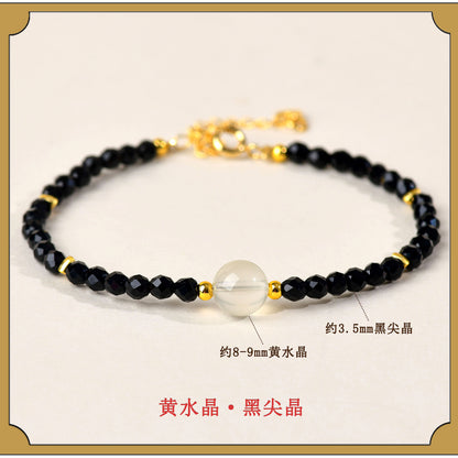 Natural Crystal Black Spinel Multi-Gem Adjustable Bracelet for Women - Mystical Protection & Elegance