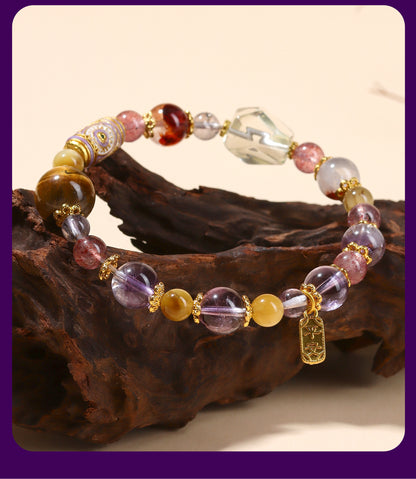 Nine Purple Fire Crystal Bracelet | Spiritual Protection & Fortune Multi-Gemstone Jewelry