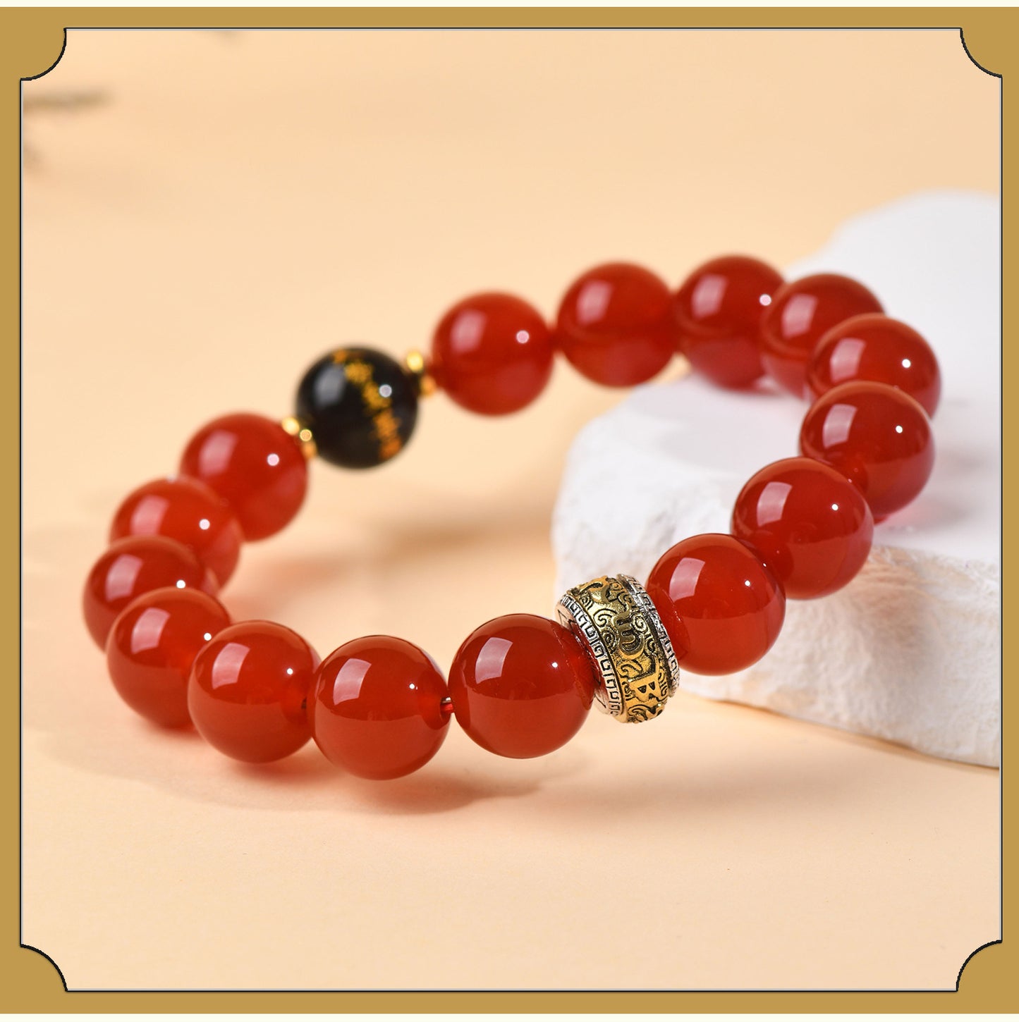 Natural Red Agate Zodiac Birth Buddha Six-Word Mantra Couple Bracelet for Birth Year Blessings