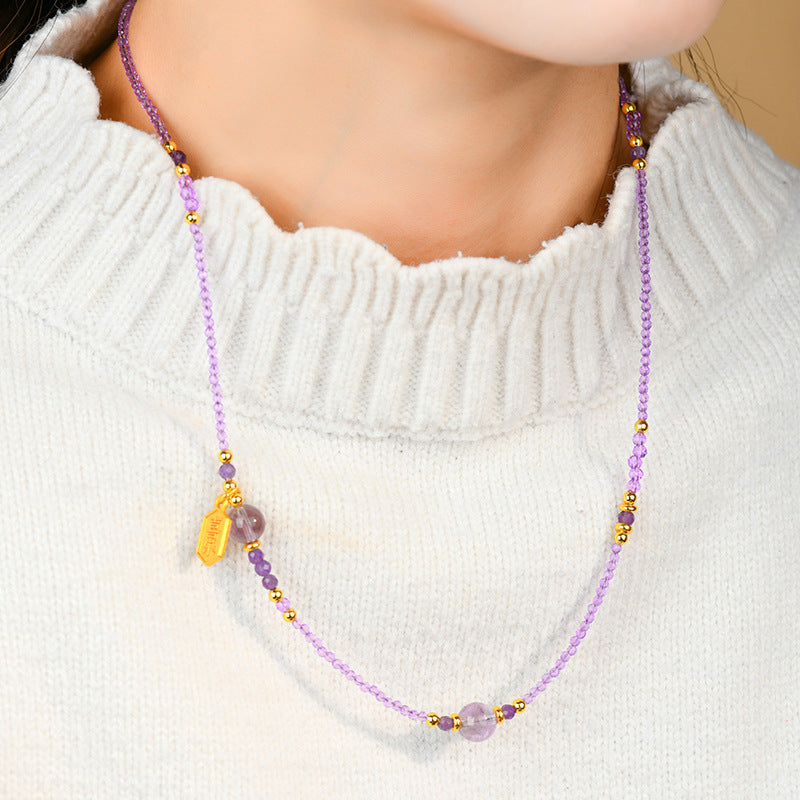 Natural Amethyst Chinese Style Necklace for Women - Spiritual Protection and Elegant Collarbone Chain