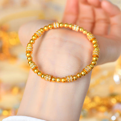 Gold Plated Diamond Lucky Bead Bracelet | Ancient Method Small Waist Design for Wealth & Protection