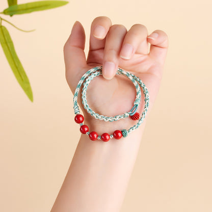 Natural Imperial Red Cinnabar Double Circle Tibetan Bracelet | Spiritual Protection & Harmony