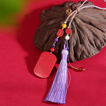 Natural High Content Cinnabar Heart Sutra Pendant - Imperial Red Car Hanging Ornament