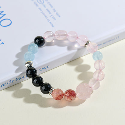 Natural Rose Quartz Aquamarine Scorpio Zodiac Bracelet | Love Harmony Crystal Energy Charm