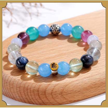 Natural Crystal Multi-Gem Sanskrit Eight Guardian Deities Zodiac Buddha Balance Bracelet