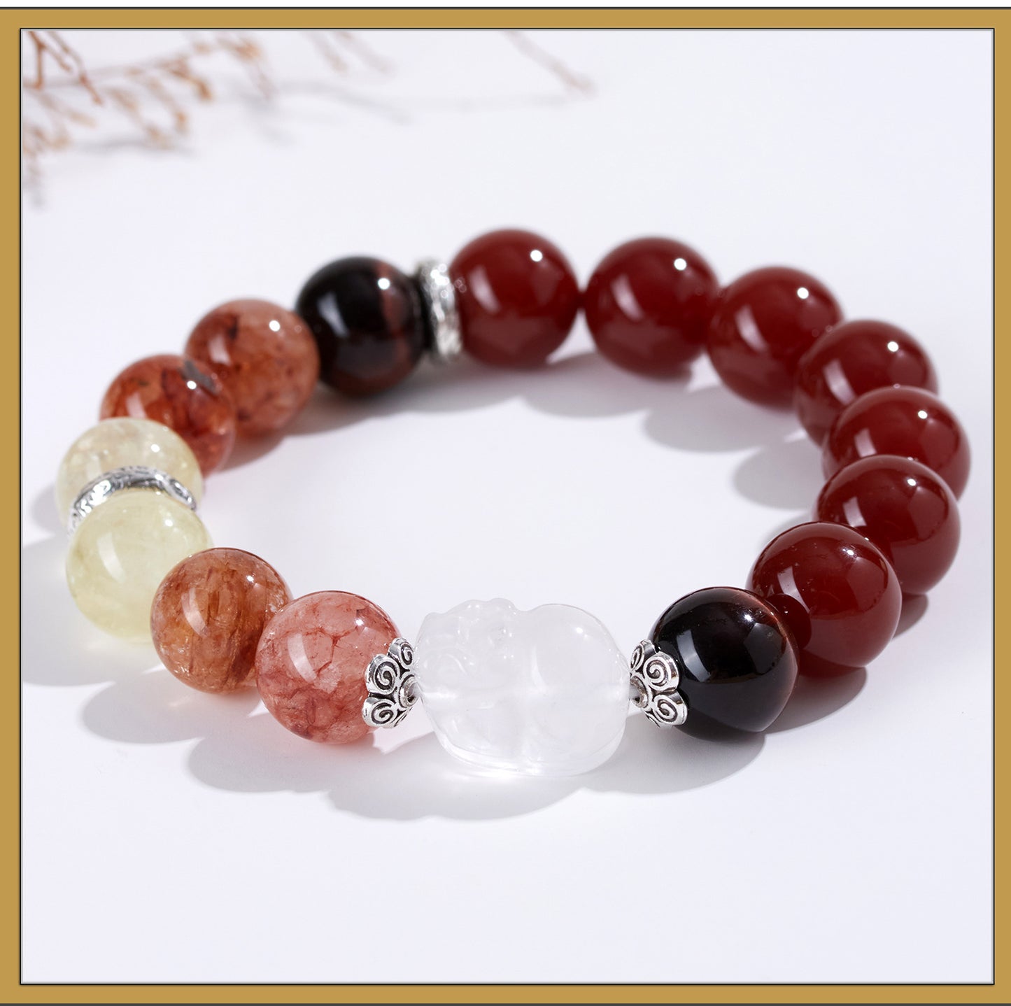 Natural Crystal Five Elements Bracelet with Lucky Pixiu - Unisex Couple Style for Balance and Wealth