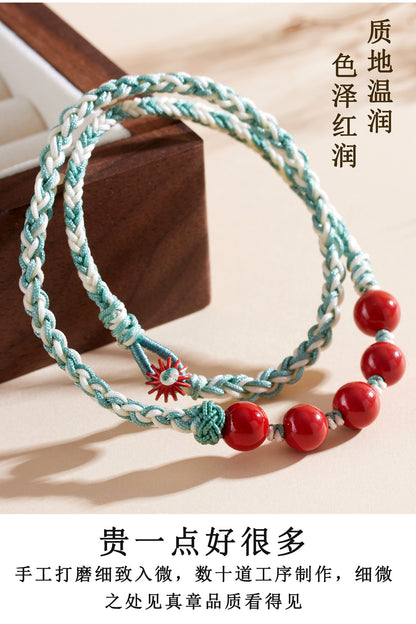 Natural Imperial Red Cinnabar Double Circle Tibetan Bracelet | Spiritual Protection & Harmony