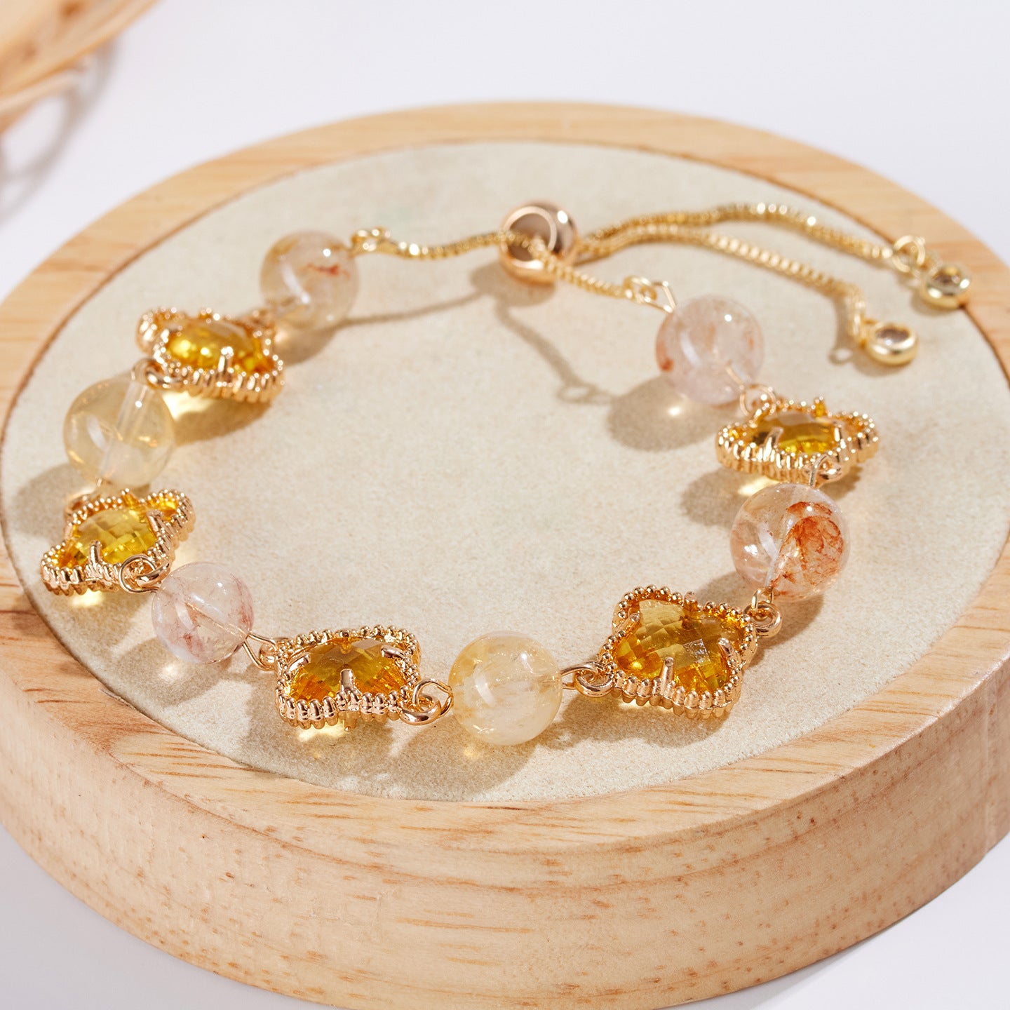 Yellow Tower Crystal Four-Leaf Clover Original Bracelet | Lucky Charm for Women's Fortune & Protection