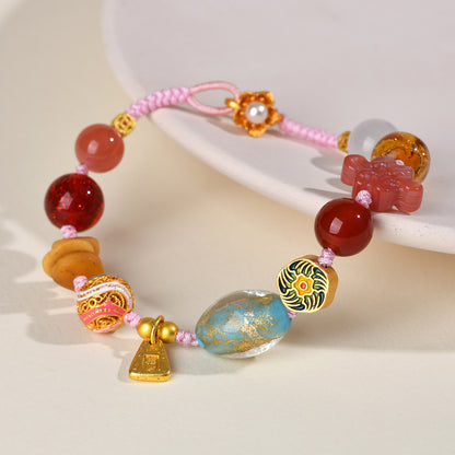 Twelve Treasures Glazed Agate Bracelet | Spiritual Protection & Wealth Amulet for Women