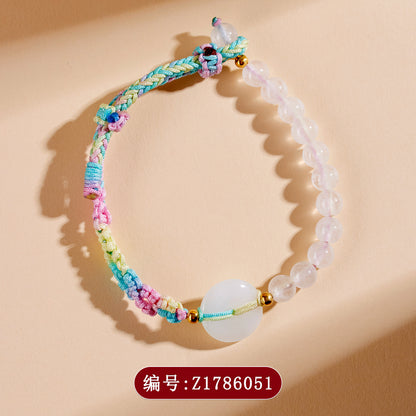 White Chalcedony Peace Bracelet | Handwoven Cord for Serenity & Harmony