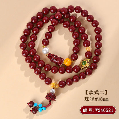 Purple Gold Cinnabar Pixiu Three-Circle Bracelet | Wealth Protection & Luck Enhancement Talisman