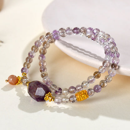 Natural Super Seven Crystal Purple Phantom Double Circle Bracelet - Spiritual Energy & Elegance for Women