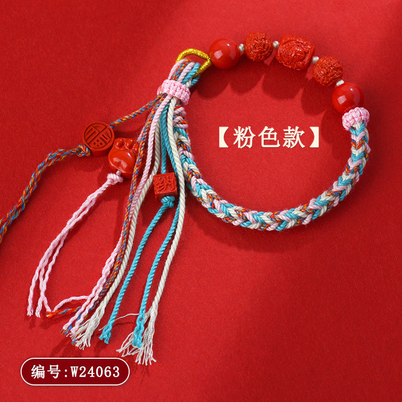 Natural High Content Cinnabar Guanyin Barrel Beads Tibetan Bracelet - Handwoven Spiritual Protection