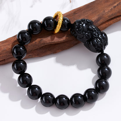 Natural Obsidian Pixiu Bracelet - Retro Ethnic Unisex Couple Edition for Wealth and Protection