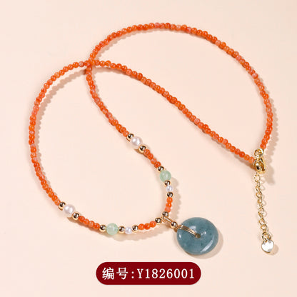 Natural Southern Red Agate Peace Buckle Necklace | Elegant Women's Collarbone Chain for Harmony