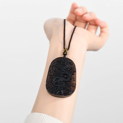 Natural Obsidian S Dragon Pendant - Zodiac Year Charm for Protection and Prosperity