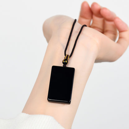 Natural Obsidian Square Pendant for Peace and Tranquility | Spiritual Protection Necklace