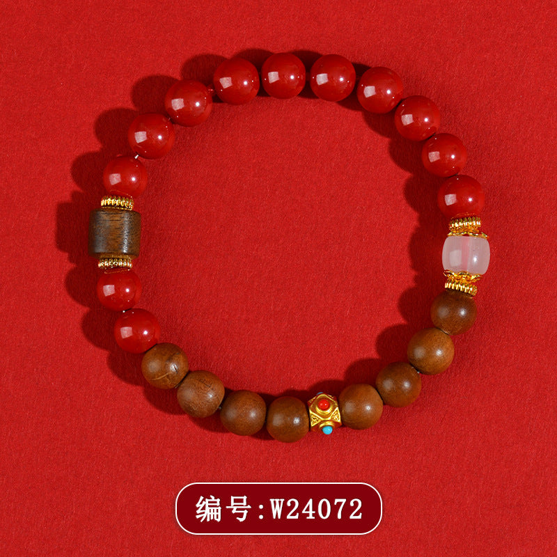 Natural Cinnabar Sandalwood Buddhist Bead Bracelet - Vintage Zodiac Protection for Women