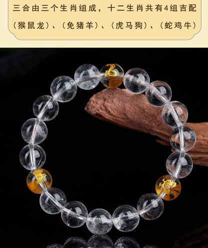Natural White Crystal Three-in-One Zodiac Bracelet | Spiritual Protection for Men & Women
