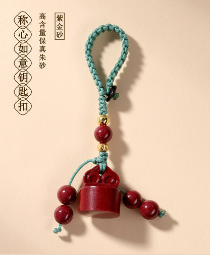 Natural Purple Gold Cinnabar Wishful Keychain - Chinese Style Luck Charm for Bags
