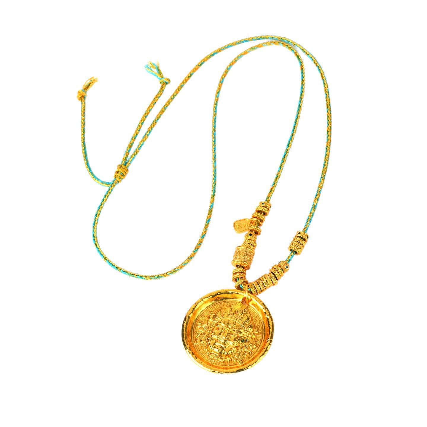 Golden Wealth God Tibetan Style Pendant Necklace - Prosperity and Protection Amulet
