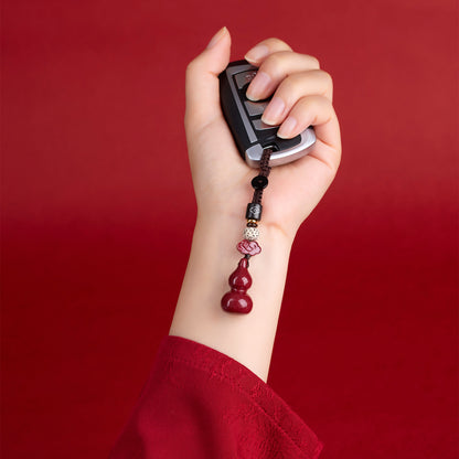 Natural Purple Gold Cinnabar Gourd Keychain - Spiritual Protection & Wealth Charm for Car and Bag