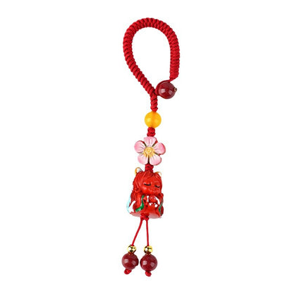 Natural Cinnabar Nine-Tailed Fox Keychain Pendant | Mystical Protection & Wealth Talisman