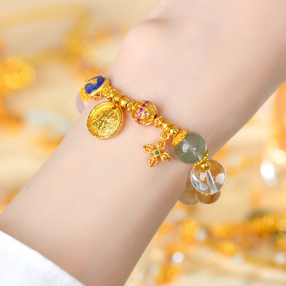 Golden Ancient Method Sand Gold Wealth God Crystal Multi-Treasure Bracelet | Feng Shui Prosperity Talisman