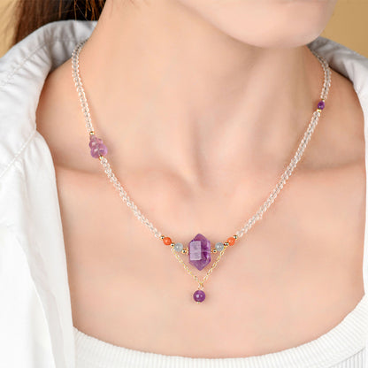 Natural White Crystal Amethyst Fortune Luck Collarbone Necklace | Spiritual Energy Jewelry