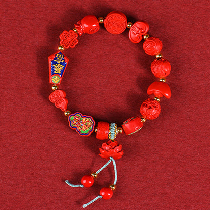 Natural High Content Cinnabar Multi-Gem Bracelet - Auspicious Red Zodiac Year Spiritual Jewelry