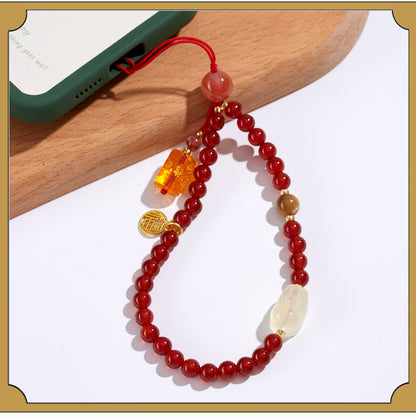 Five Elements Natural Crystal Agate Phone Chain Pendant - Balance Energy & Attract Fortune