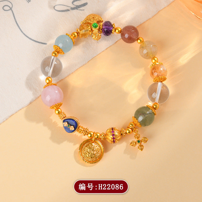 Golden Ancient Method Sand Gold Wealth God Crystal Multi-Treasure Bracelet | Feng Shui Prosperity Talisman