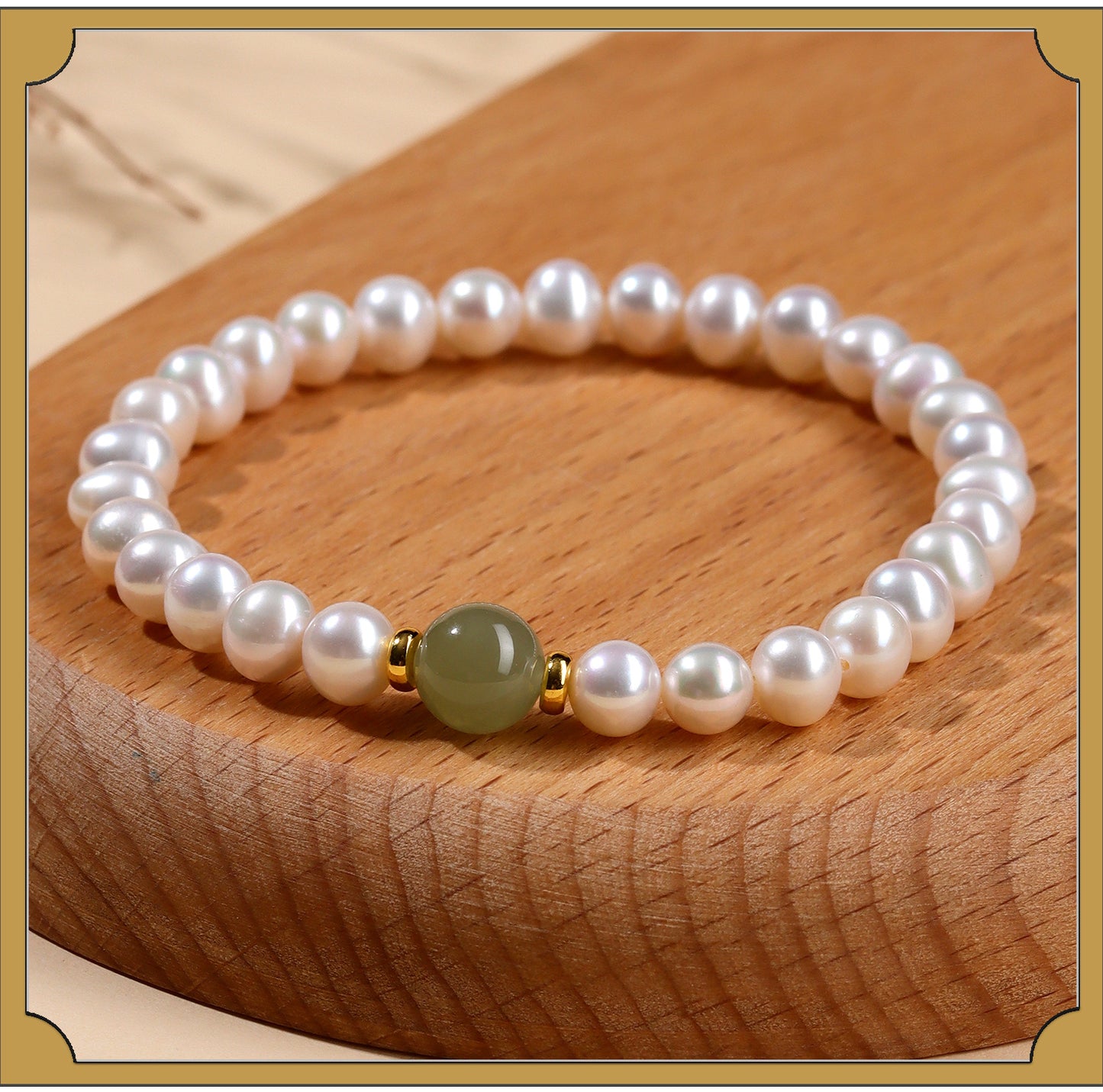 Natural Pearl & Hetian Jade Single Circle Bracelet | Elegant Light Luxury Women's Jewelry