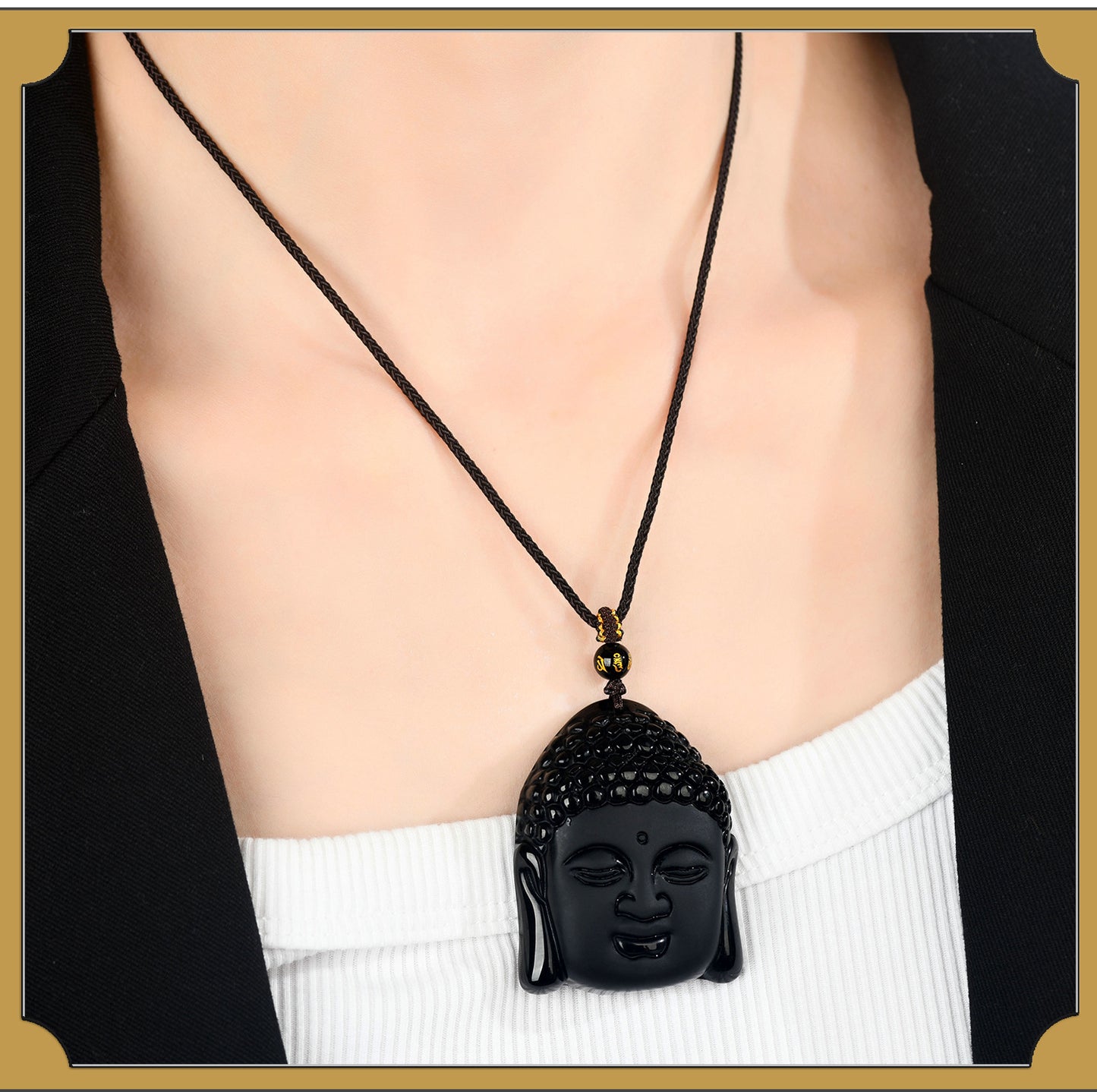 Natural Matte Obsidian Shakyamuni Buddha Head Pendant - Spiritual Protection Amulet