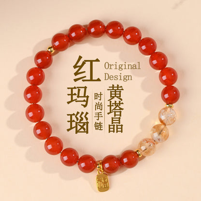 Red Agate and Yellow Pagoda Crystal Fortune Bracelet | Wealth and Protection Amulet