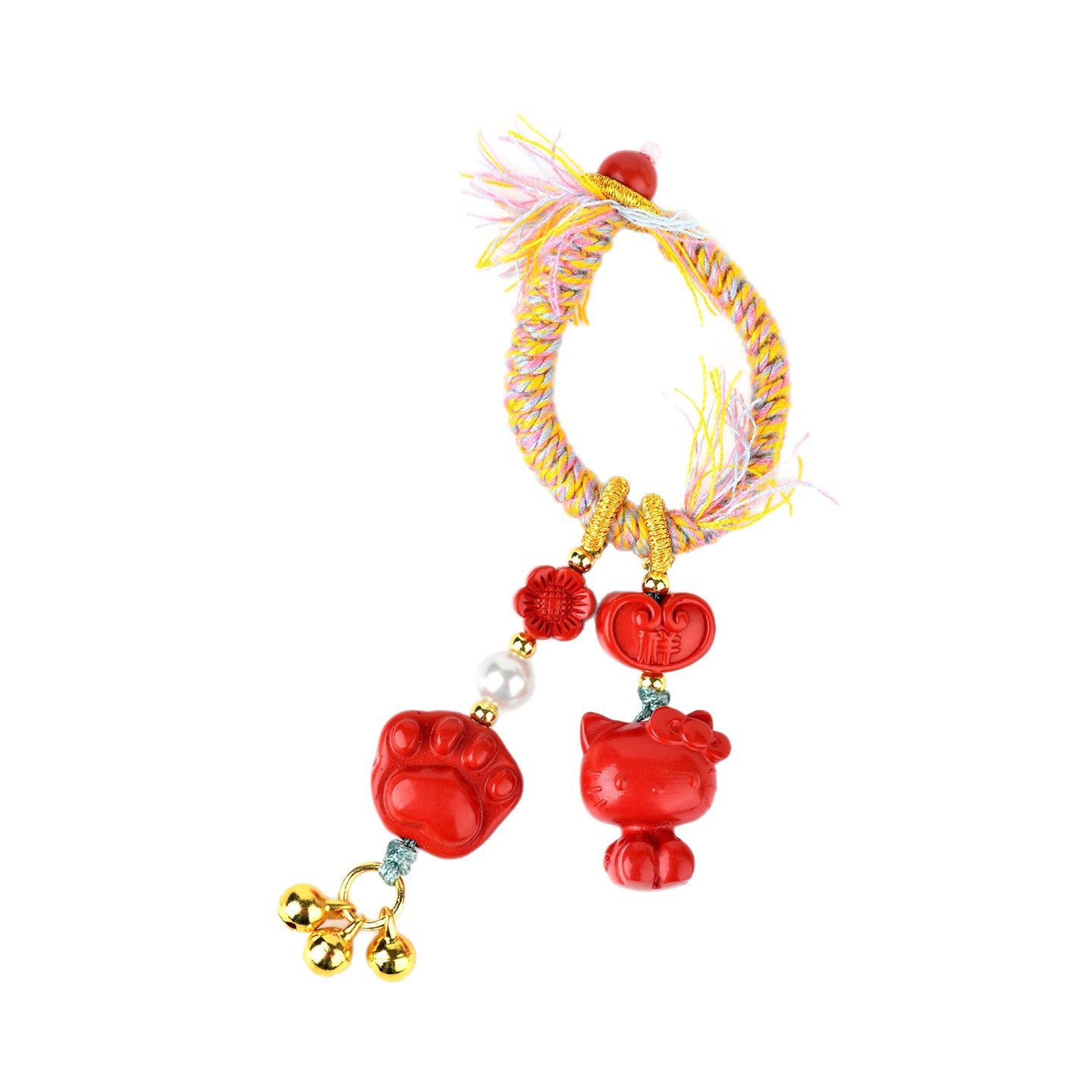 Imperial Red Cinnabar Cat Paw Keychain - Tibetan Woven Style Protection Amulet