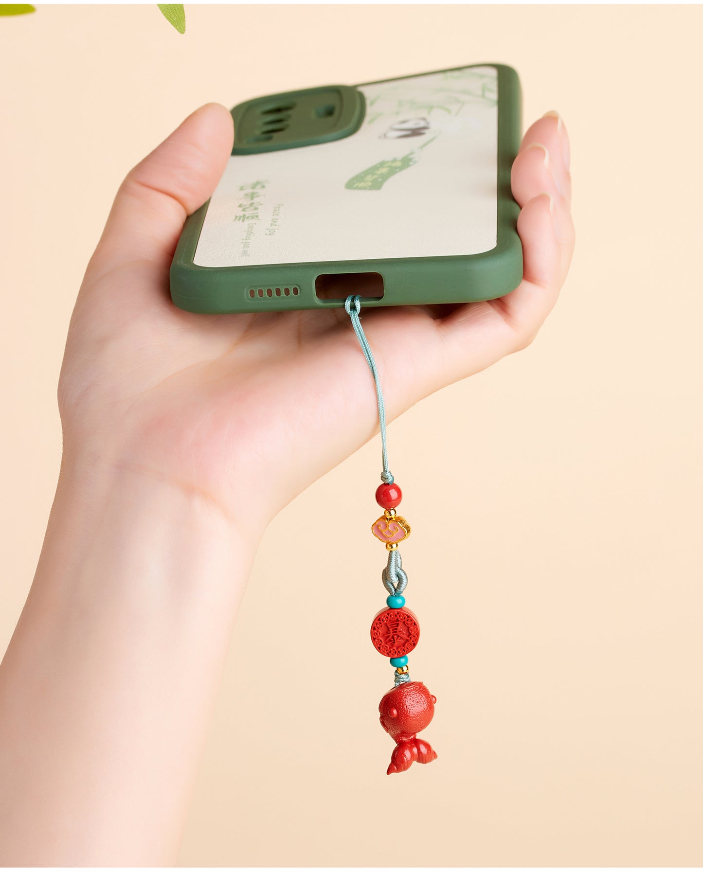 Imperial Red Cinnabar Whale Phone Chain Pendant - Protective Charm for Good Fortune