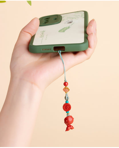 Imperial Red Cinnabar Whale Phone Chain Pendant - Protective Charm for Good Fortune