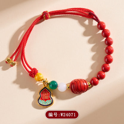 Natural Imperial Red Cinnabar Gourd Bracelet for Wealth and Prosperity
