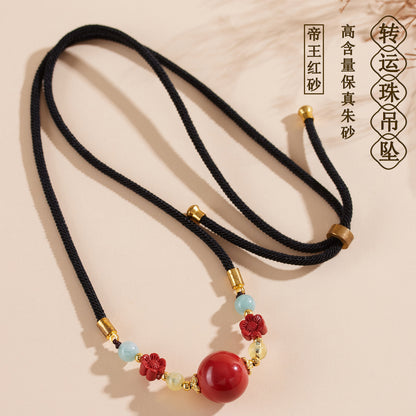 Imperial Red Cinnabar Fortune Bead Necklace | Wealth & Protection Amulet