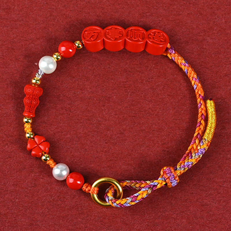 Natural Imperial Red Cinnabar All Goes Well Hand-Woven Bracelet | Spiritual Protection & Harmony