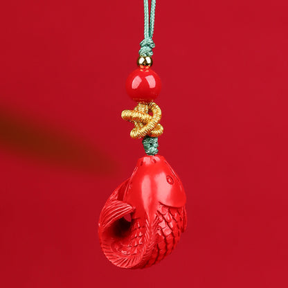 Natural Cinnabar Lucky Cat Nine-Tailed Fox Phone Charm - Wealth & Protection Amulet