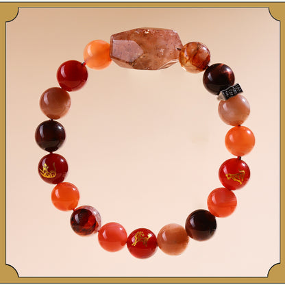 Natural Crystal Zodiac Three-Planet Bracelet - Black Gold Flexible Unisex Spiritual Amulet