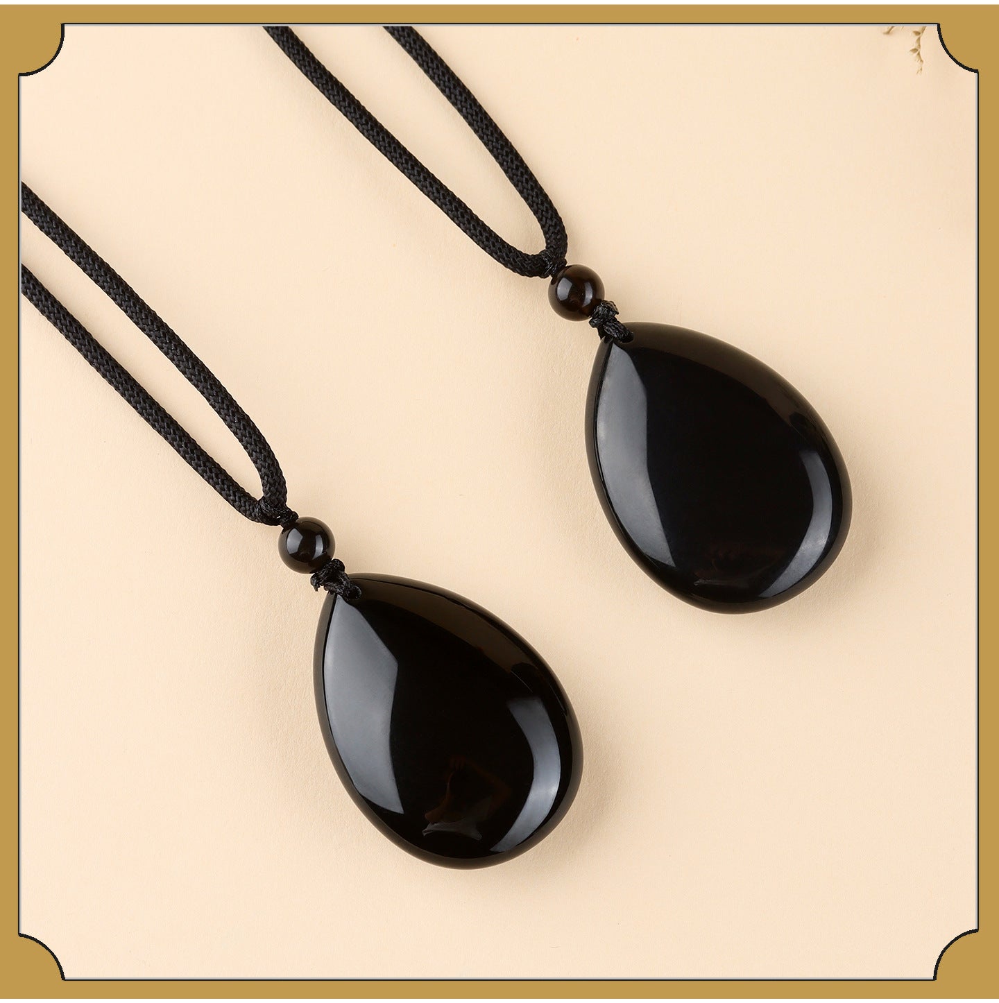 Natural Rainbow Eye Black Gold Obsidian Water Drop Pendant - Spiritual Couple Necklace for Harmony & Protection