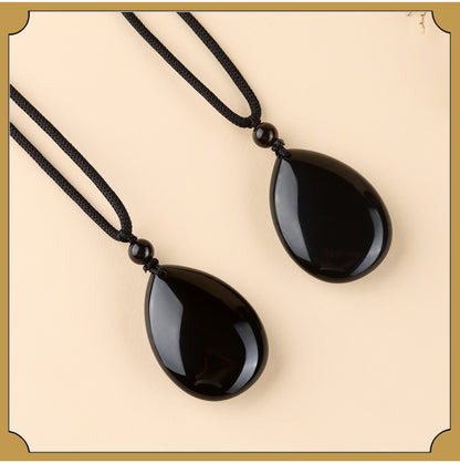 Natural Rainbow Eye Black Gold Obsidian Water Drop Pendant - Spiritual Couple Necklace for Harmony & Protection