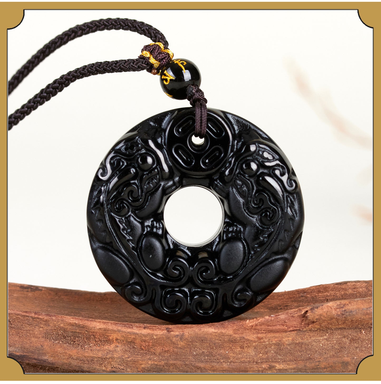 Natural Black Ice Obsidian Double Pixiu Pendant Necklace - Wealth & Protection Talisman