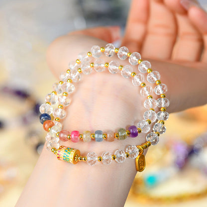 Natural White Crystal Rainbow Bead Double Circle Bracelet | Women's Multi-Gemstone Energy Jewelry