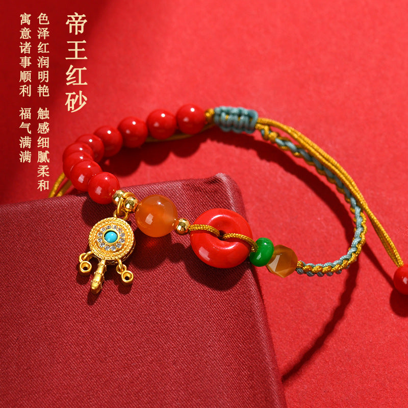 Natural High Content Cinnabar Peace Buckle Hand-Woven Bracelet | Spiritual Protection & Wealth Charm